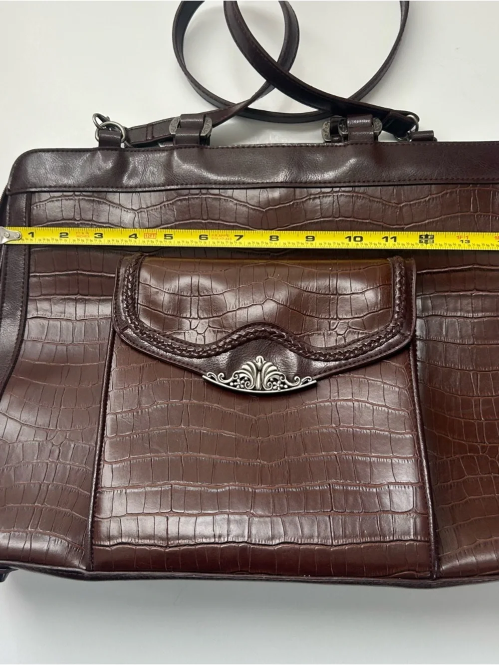 VTG Bueno Croc Embossed Faux Leather Briefcase Tote Shoulder Bag Brown Large